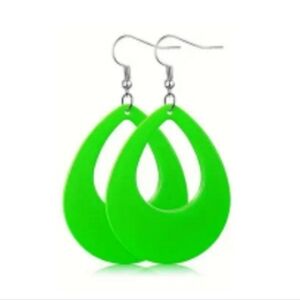 3" Neon Green Droplet Earrings